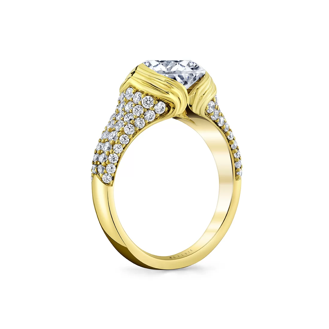 Yellow Gold Shell Auranova Shell Tip Cascade Half Bezel Pavé Engagement Ring - Indya