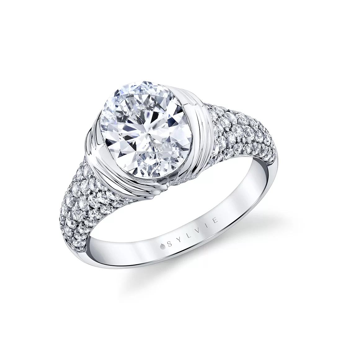 Yellow Gold Shell Auranova Shell Tip Cascade Half Bezel Pavé Engagement Ring - Indya