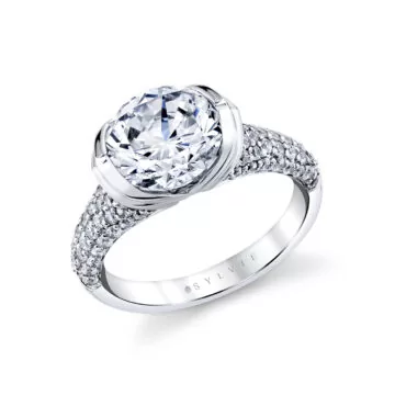 White Gold Shell Auranova Shell Tip Cascade Half Bezel Pavé Engagement Ring - Tova