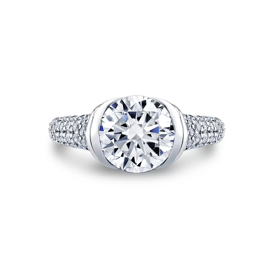 White Gold Shell Auranova Shell Tip Cascade Half Bezel Pavé Engagement Ring - Tova