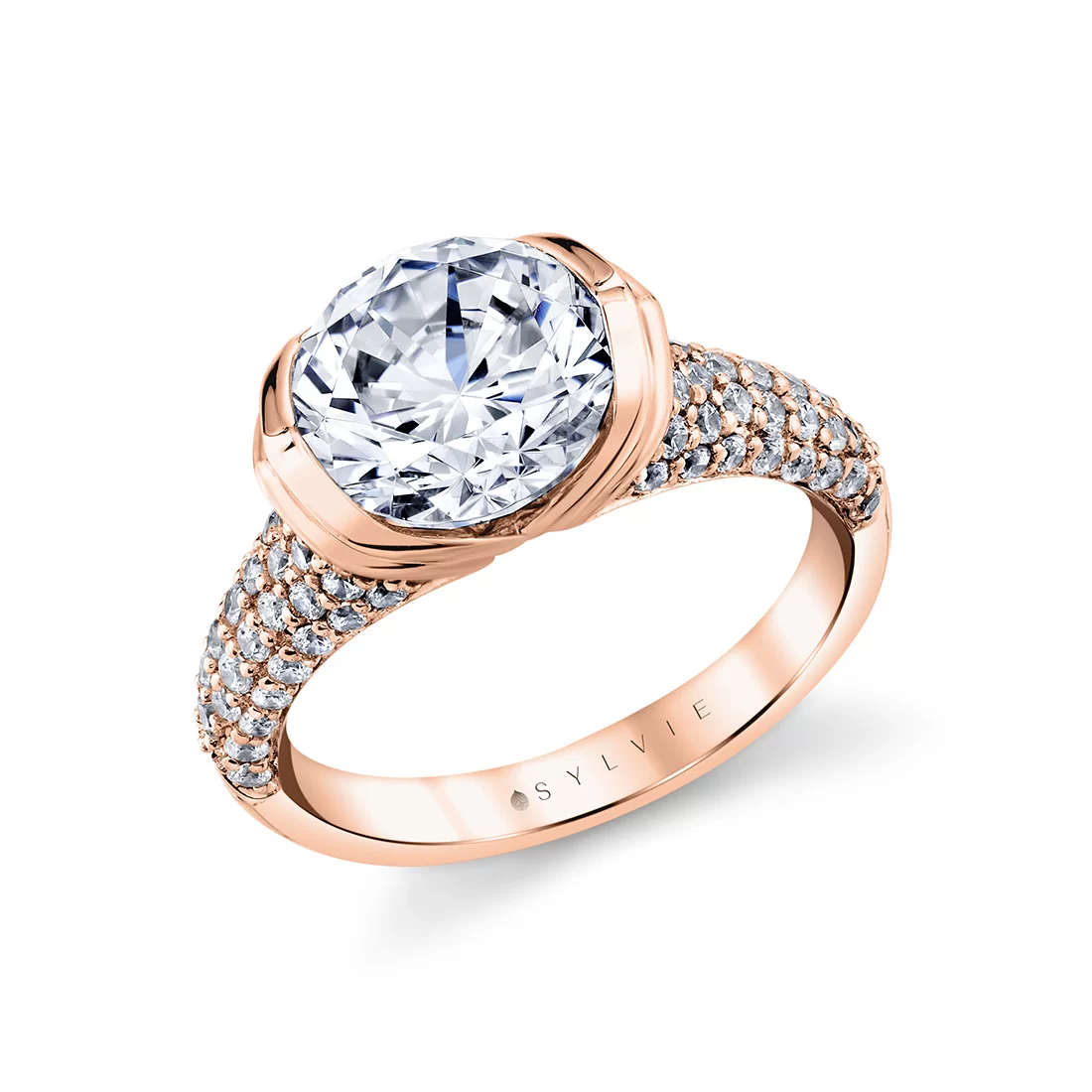 White Gold Shell Auranova Shell Tip Cascade Half Bezel Pavé Engagement Ring - Tova