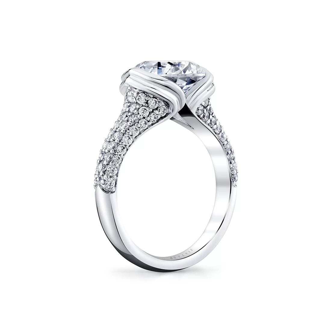 White Gold Shell Auranova Shell Tip Cascade Half Bezel Pavé Engagement Ring - Tova