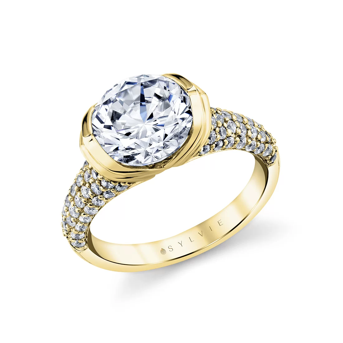White Gold Shell Auranova Shell Tip Cascade Half Bezel Pavé Engagement Ring - Tova