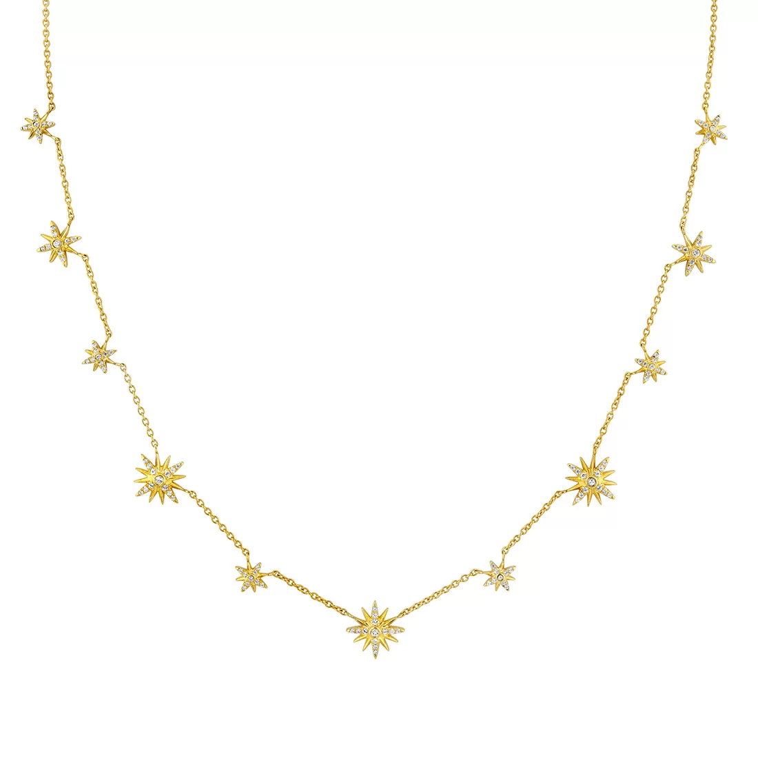 Yellow Gold Solaz Sun Bursts Diamond Choker Necklace