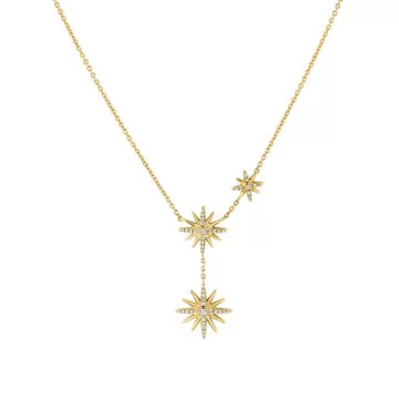 Yellow Gold Solaz Spaced Diamond Sun Bursts Necklace