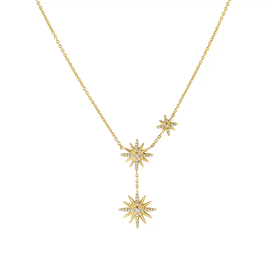 Yellow Gold Solaz Spaced Diamond Sun Bursts Necklace