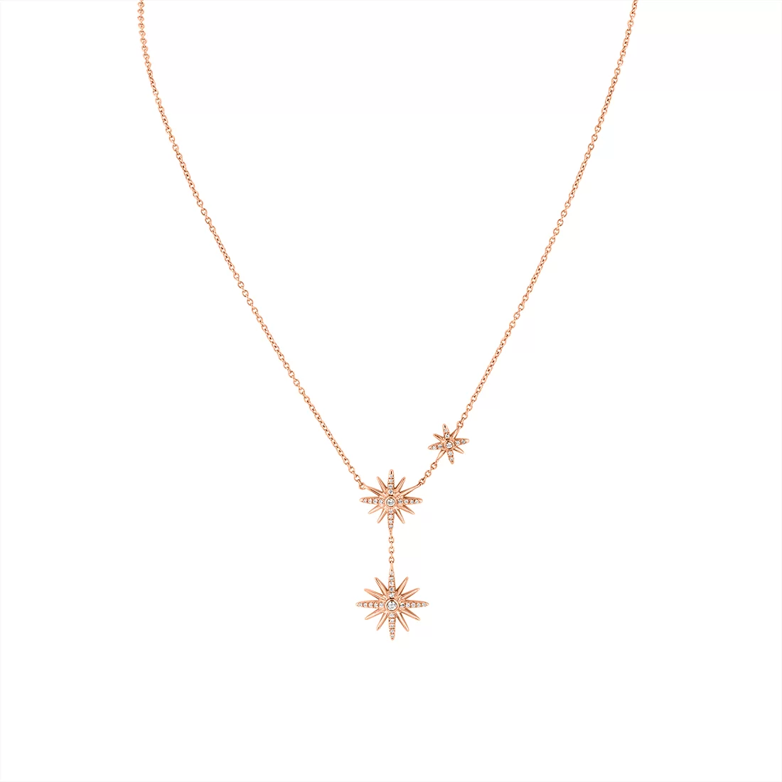 Yellow Gold Solaz Spaced Diamond Sun Bursts Necklace