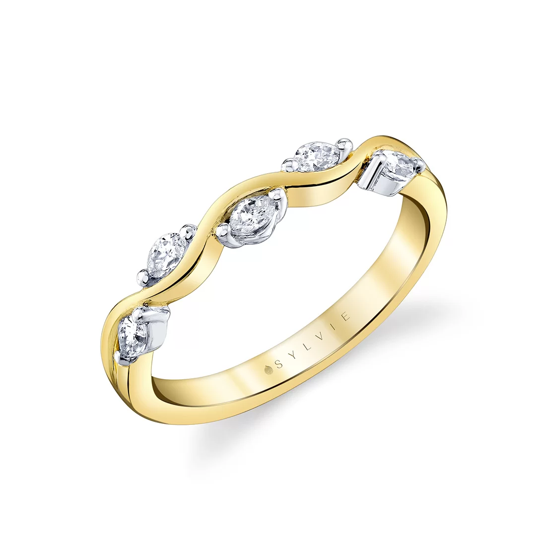 White Gold/Yellow Gold Tulira Marquise Diamond Leaf Wedding Ring
