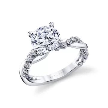 White Gold/Yellow Gold Heritage Round Cut Shared Prong Two Tone Spiral Engagement Ring - Ziva