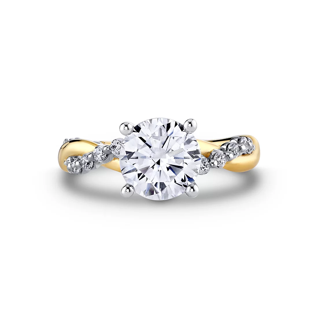 White Gold/Yellow Gold Heritage Round Cut Shared Prong Two Tone Spiral Engagement Ring - Ziva