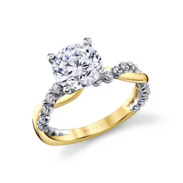 White Gold/Yellow Gold Heritage Round Cut Shared Prong Two Tone Spiral Engagement Ring - Ziva