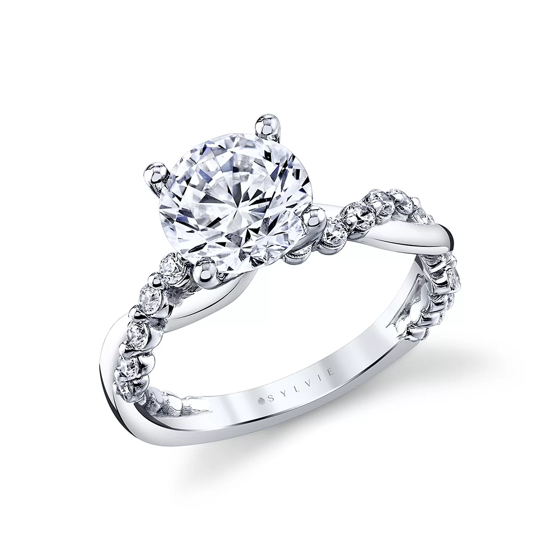 White Gold/Yellow Gold Heritage Round Cut Shared Prong Two Tone Spiral Engagement Ring - Ziva