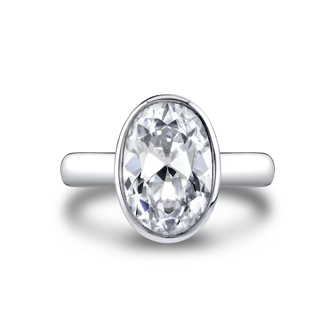 White Gold Oval Cut Bezel Solitaire Engagement Ring - Mavis