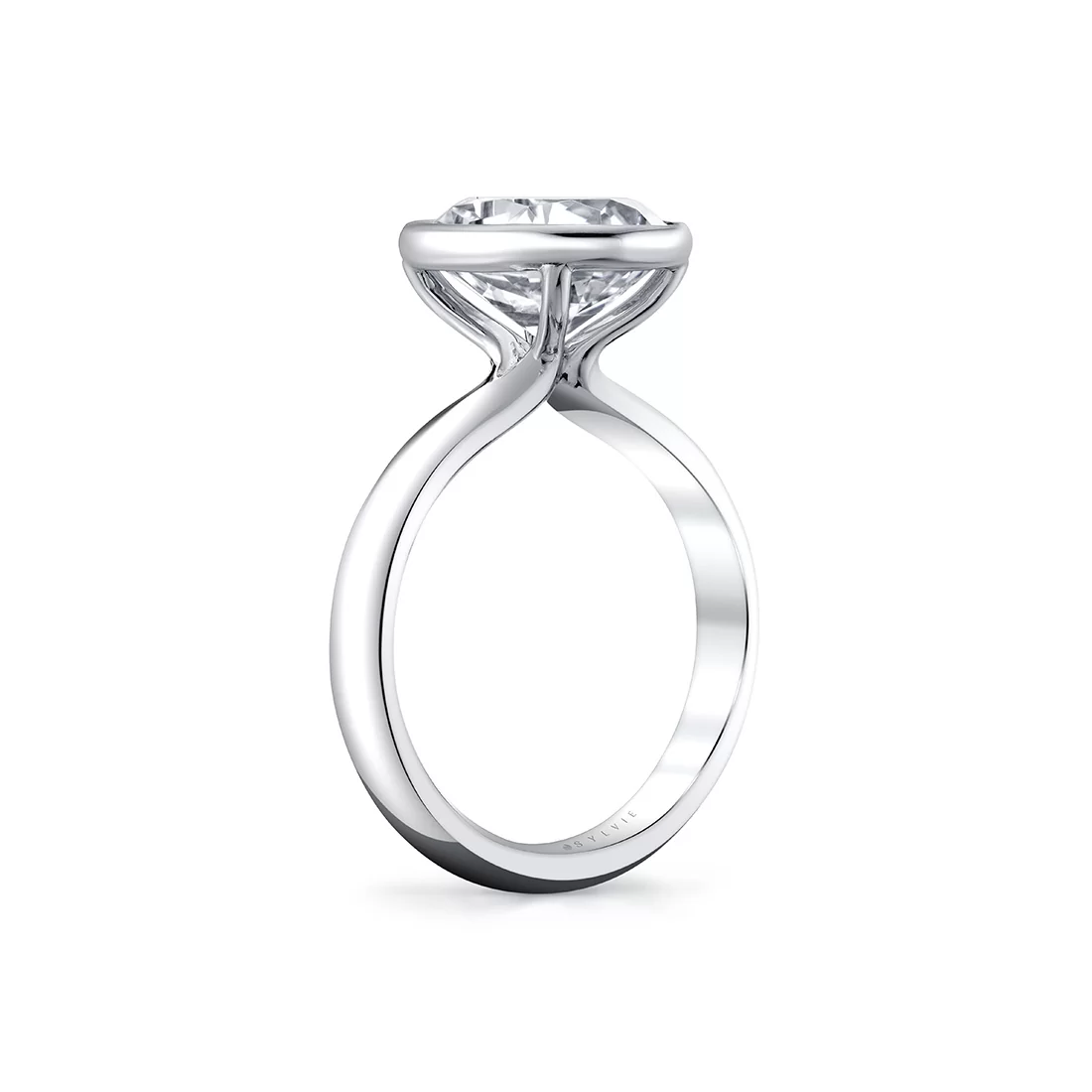 White Gold Oval Cut Bezel Solitaire Engagement Ring - Mavis