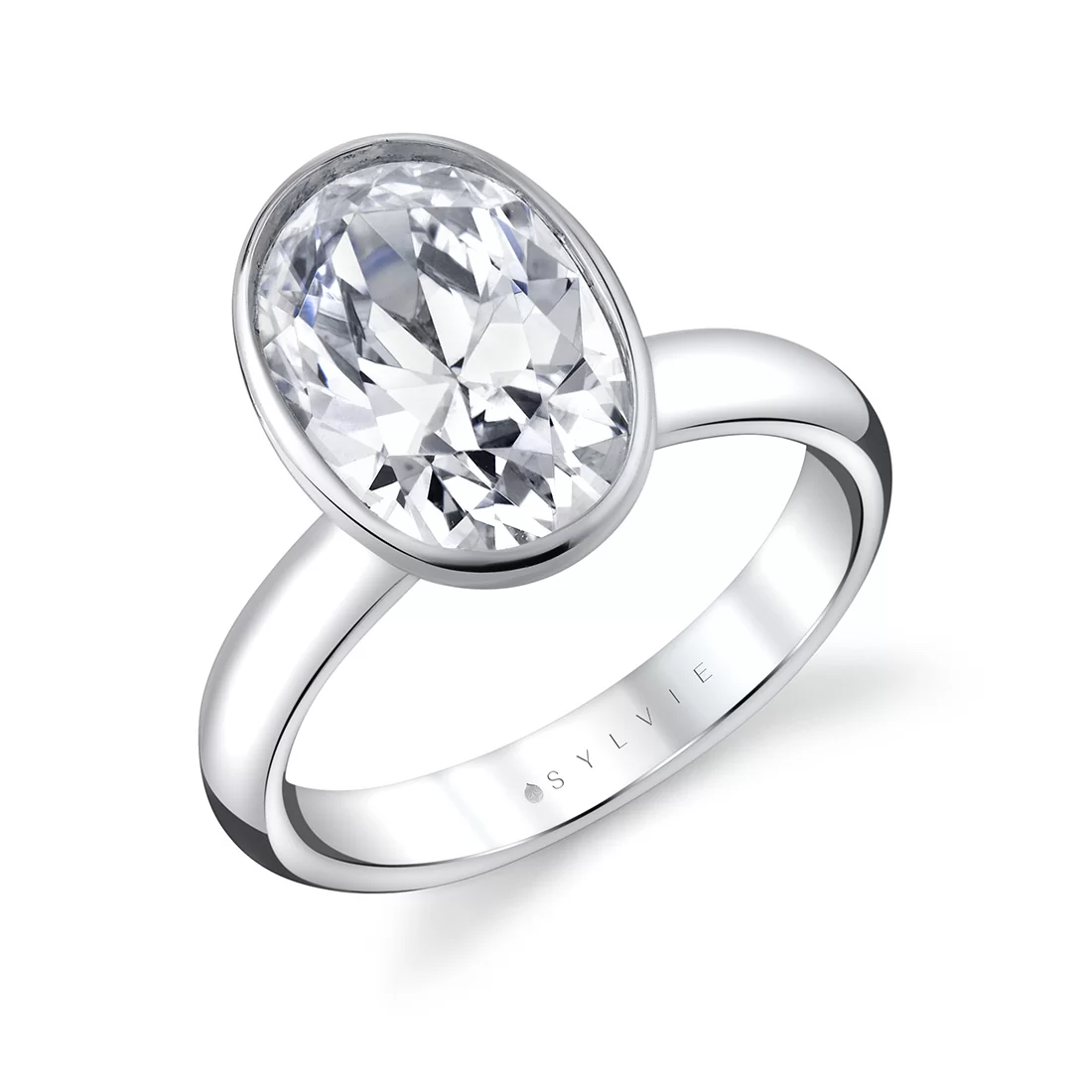 White Gold Oval Cut Bezel Solitaire Engagement Ring - Mavis