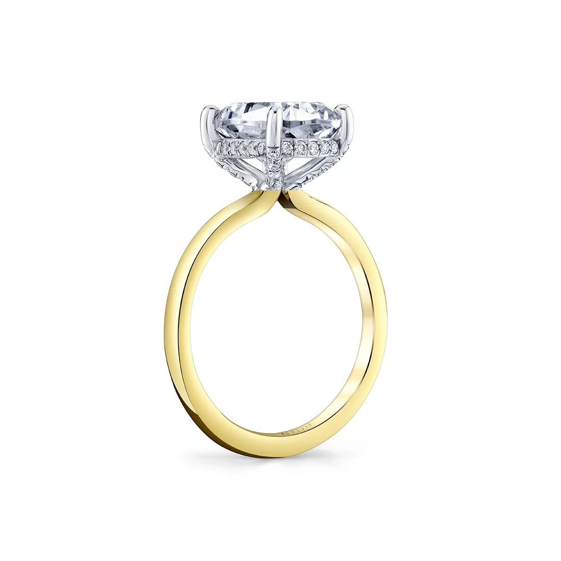 White Gold/Yellow Gold Cushion Cut Solitaire Hidden Halo Engagement Ring - Elin