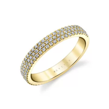 Yellow Gold Heritage Triple Row Pavé Diamond Wedding Ring