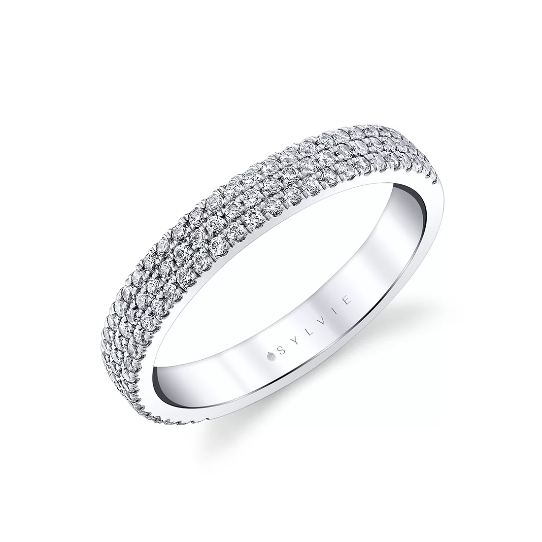Yellow Gold Heritage Triple Row Pavé Diamond Wedding Ring