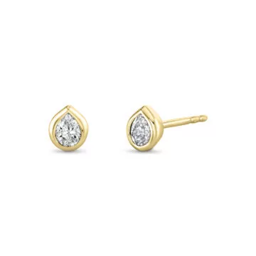 Yellow Gold Shell Bezel Pear Diamond Stud Earrings