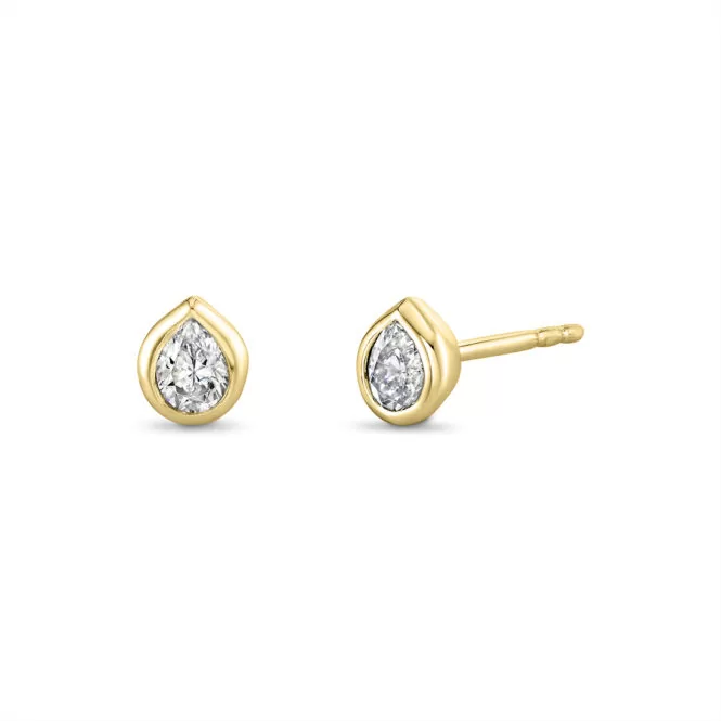 yellow gold pear diamond stud earrings