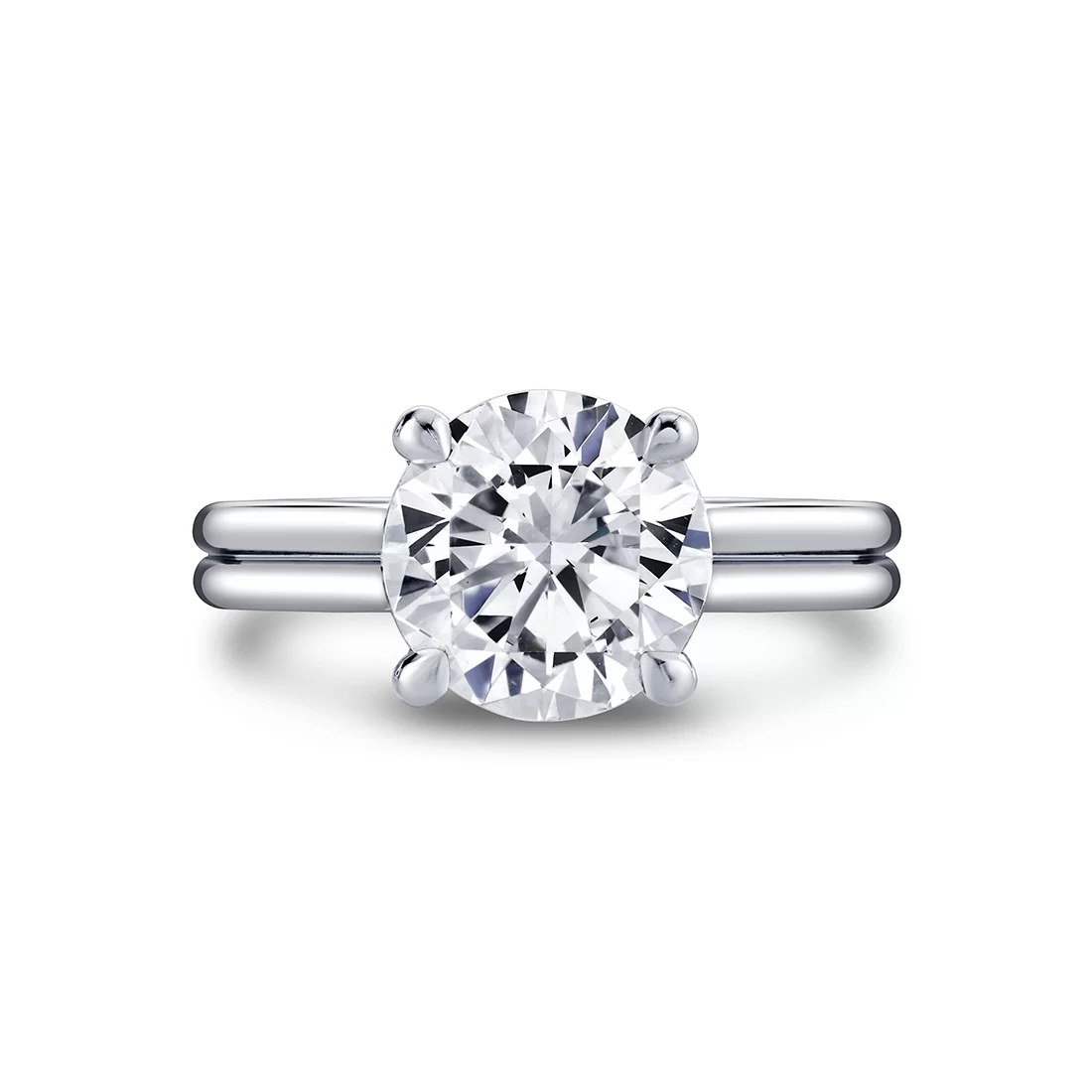 White Gold Round Cut Double Band Solitaire Engagement Ring - Remi