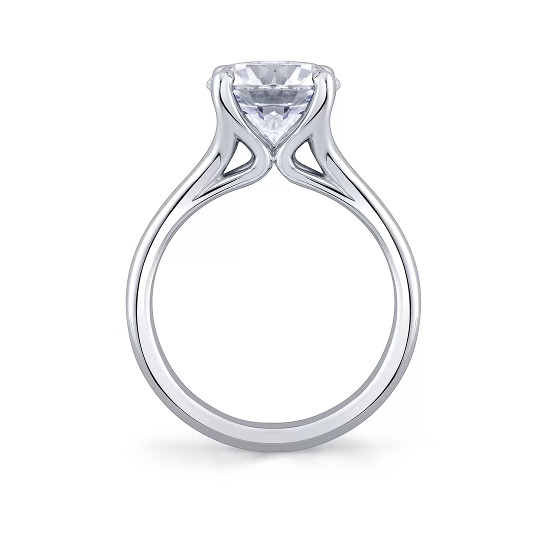 White Gold Round Cut Double Band Solitaire Engagement Ring - Remi