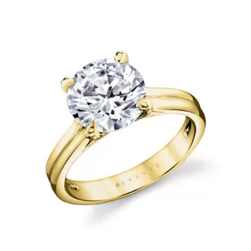 White Gold Round Cut Double Band Solitaire Engagement Ring - Remi