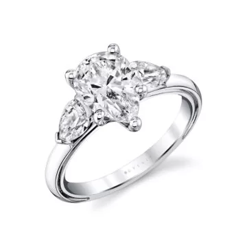 White Gold Iconelle Pear Three Stone Engagement Ring - Nahla