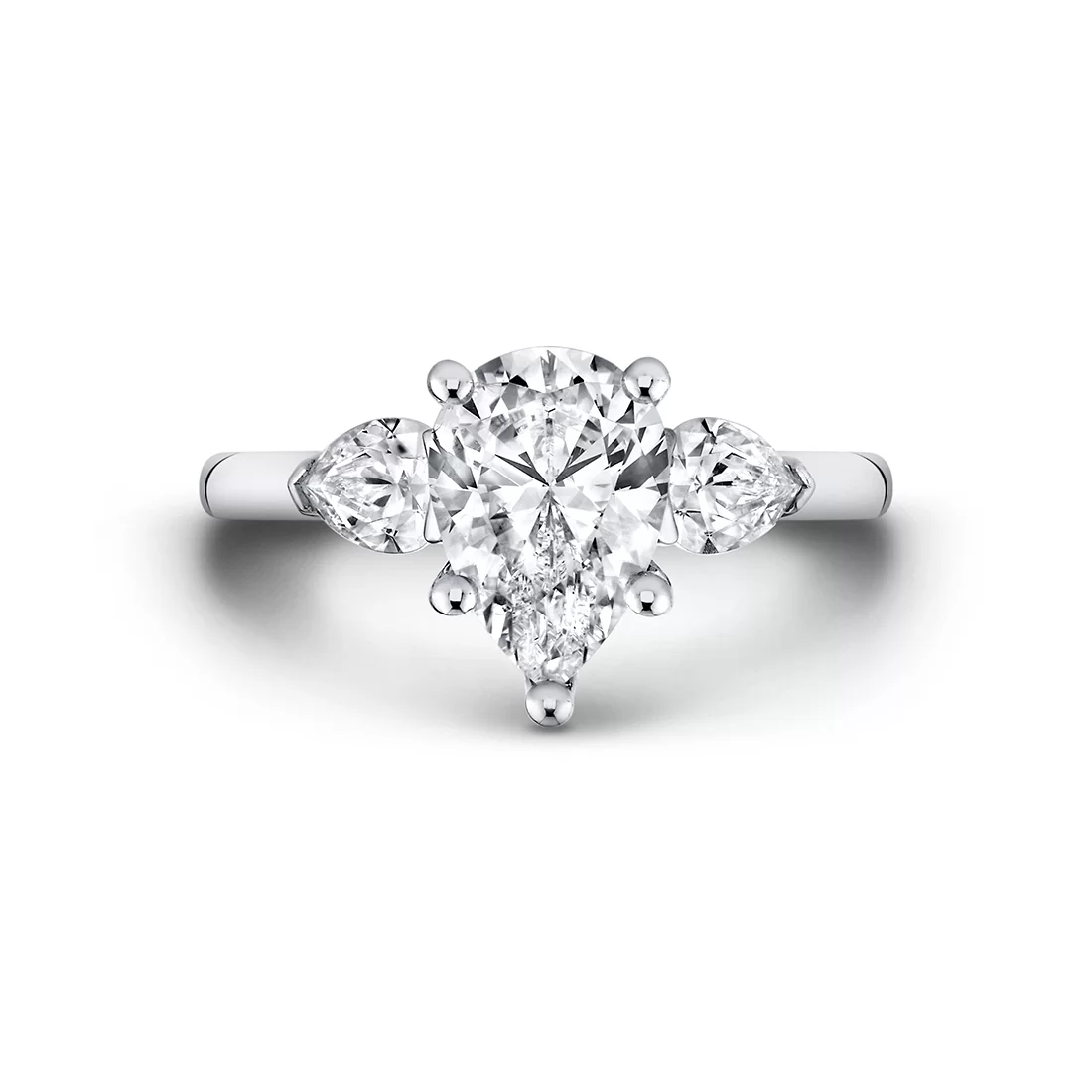 White Gold Iconelle Pear Three Stone Engagement Ring - Nahla