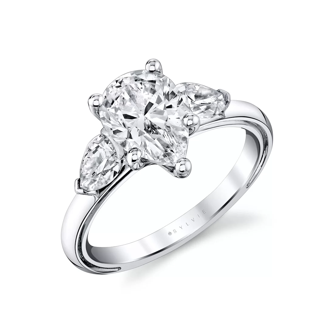White Gold Iconelle Pear Three Stone Engagement Ring - Nahla