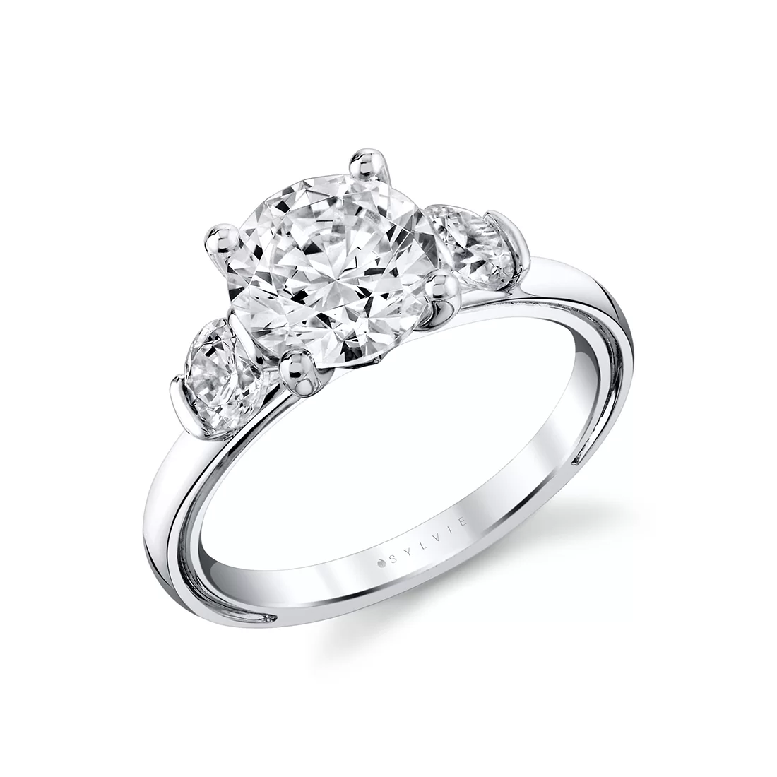 White Gold Iconelle Round Three Stone Engagement Ring - Verity