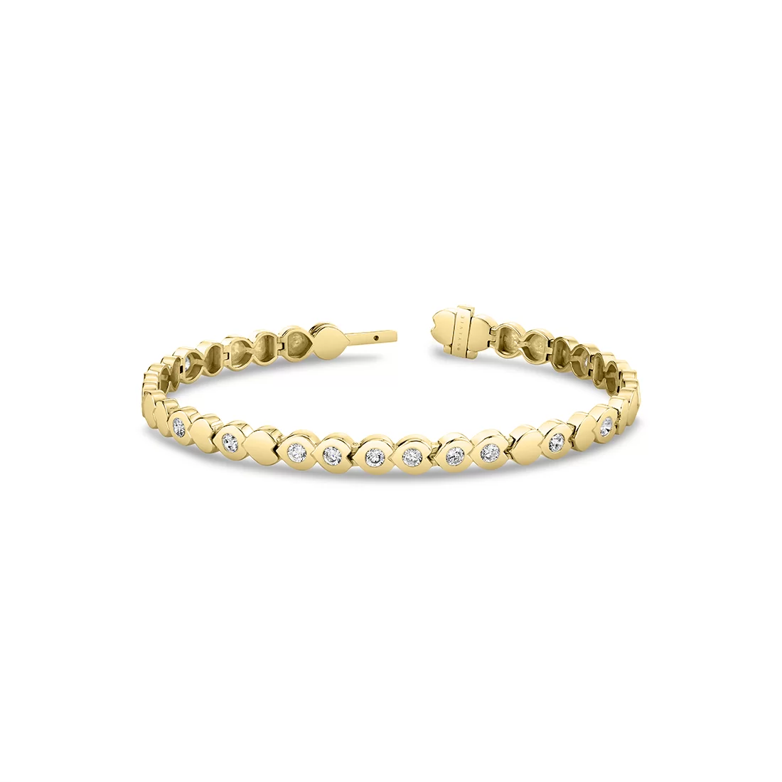 Yellow Gold Shell Shape Spaced Bezel Diamond Bracelet