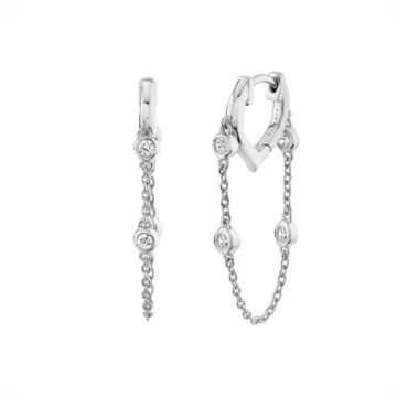 Yellow Gold Shell Bezel Diamond Chain Earrings
