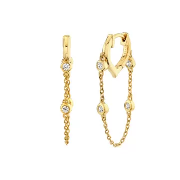 Yellow Gold Shell Bezel Diamond Chain Earrings