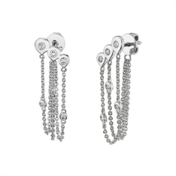 Yellow Gold Shell Diamond Bezel Trio Chain Earrings