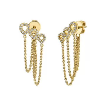 Yellow Gold Diamond Shell Trio Chain Earrings