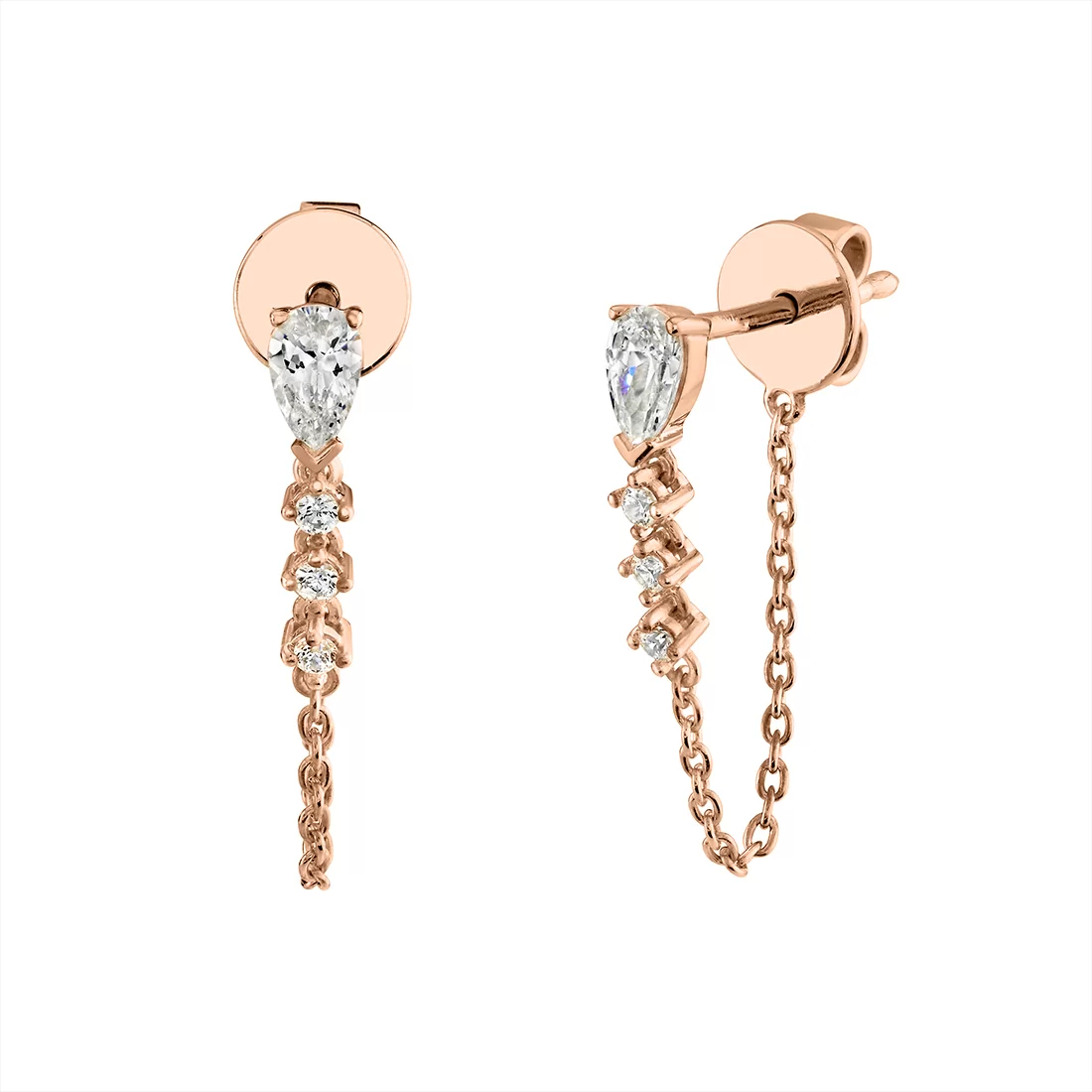 Yellow Gold Pear Diamond Chain Earrings