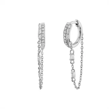 Yellow Gold Baguette Diamond Chain Earrings