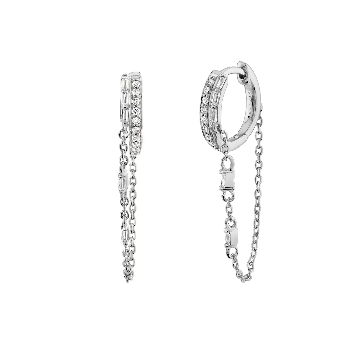 Yellow Gold Baguette Diamond Chain Earrings