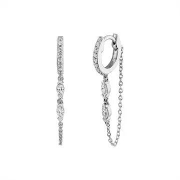 Yellow Gold Marquise Diamonds Chain Earrings