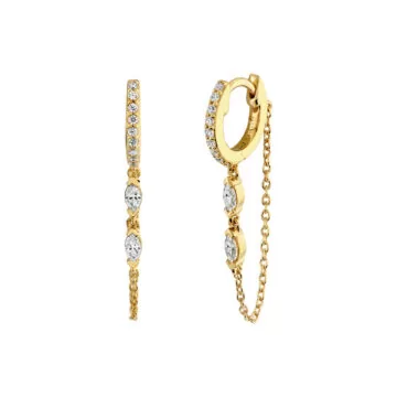 Yellow Gold Marquise Diamonds Chain Earrings