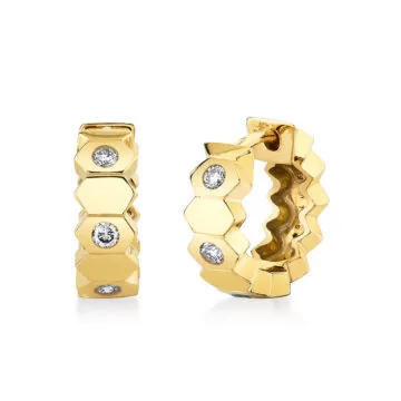 Yellow Gold Shell Tip Bezel Diamond Huggies