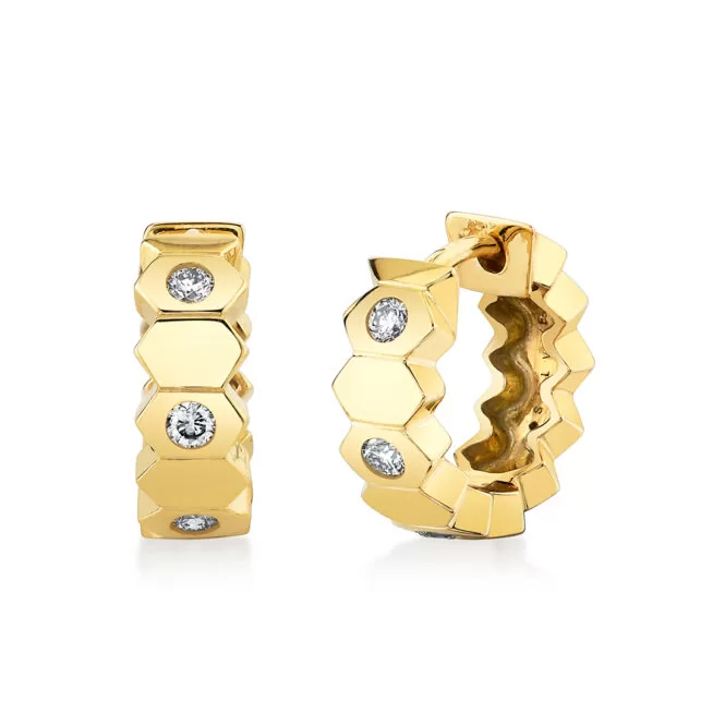 yellow gold bezel diamond huggies