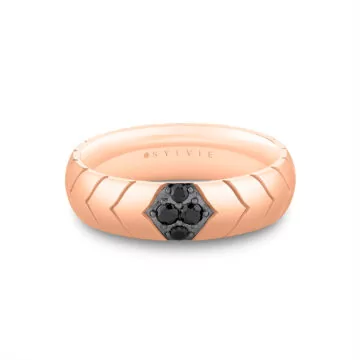 Yellow Gold Shell Apex Polished Men’s Band with Black Diamonds - Colton