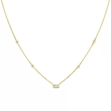 Yellow Gold Bezel Baguette Diamond Necklace