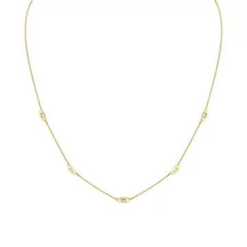 Yellow Gold Shell Tip Bezel Baguette Diamonds Necklace