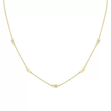 Yellow Gold Shell Tip Bezel Baguette Diamonds Necklace