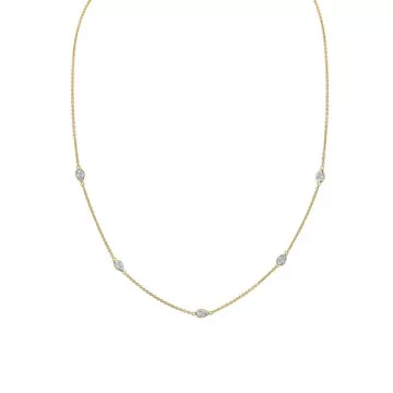 Yellow Gold Bezel Pear Diamonds Necklace