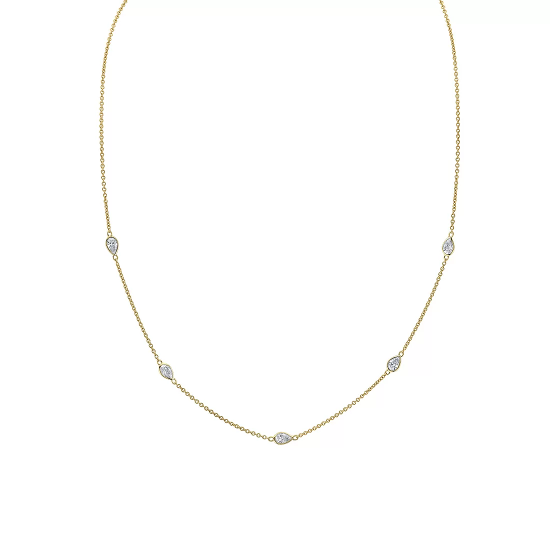 Yellow Gold Bezel Pear Diamonds Necklace