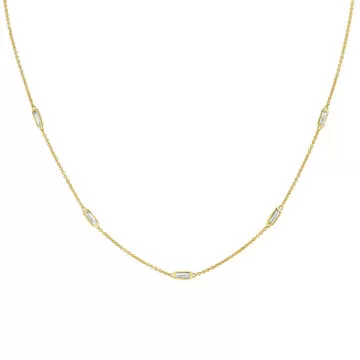 Yellow Gold Bezel Baguette Diamonds Necklace